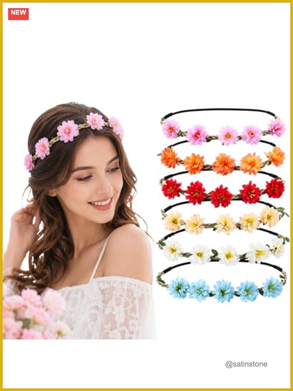 6 Pc Flower Crown Headband Set Boho Floral Hair Accessories for Women Girls